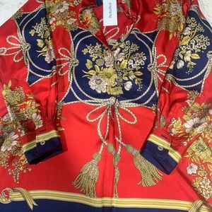 Gucci oversized Red Floral and Tassel Print Silk Twill